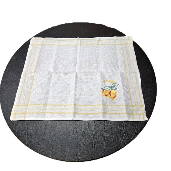 Vintage Portuguese 2 Kitchen Towels – Waffle Cotton Fruit Embroidery Patchwork - Picture 2 of 7